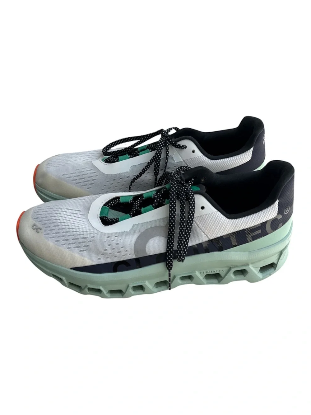 On Running Men’s White Cloudmonster, Melon Green & Black CloudTech-Style - Picture 1 of 5
